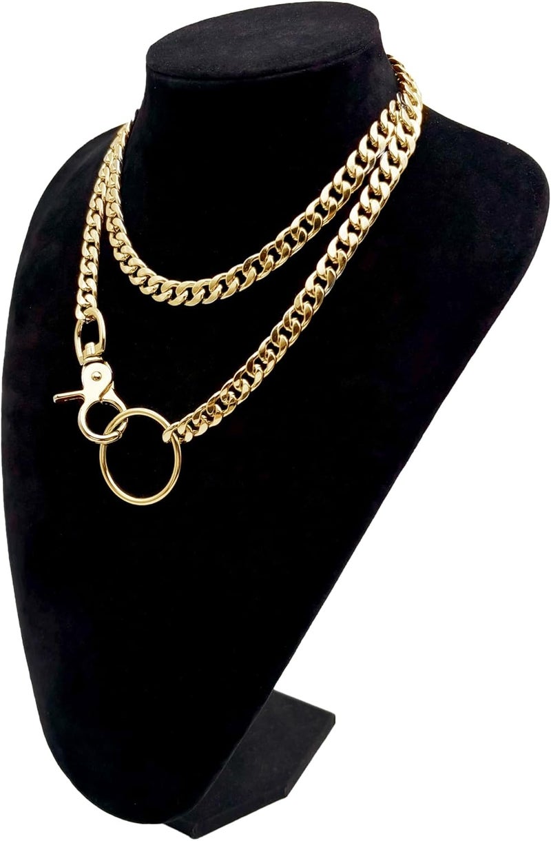 paloli Women's Slip Chain Rainbow Heart O-Ring Chunky Chain Necklace, Rays Cuban Long Layered Jewelry, Adjustable Lariat Y-Necklace Heart Loop Choker - Image 3